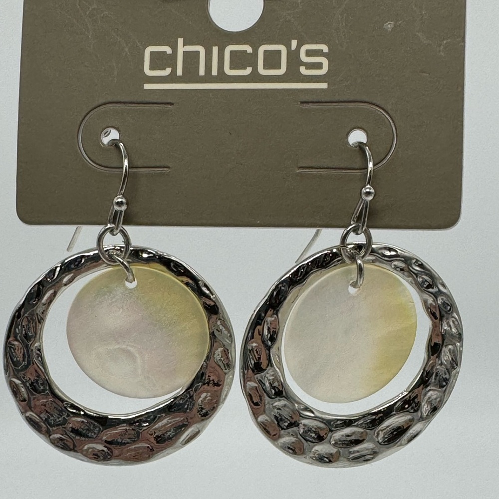 Chico’s Silver Tone and Faux Mother of Pearl Dangle Earrings